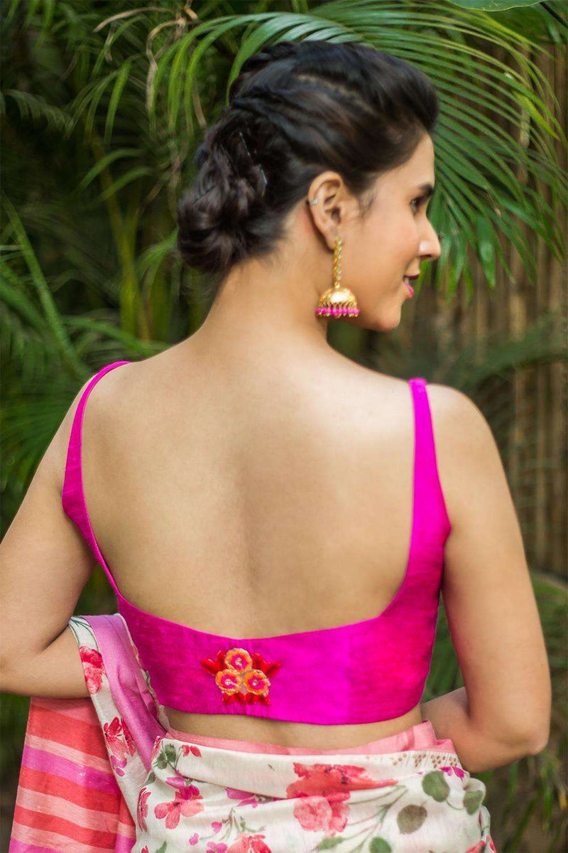 Pink raw silk sleeveless blouse with applique on back – House of ...