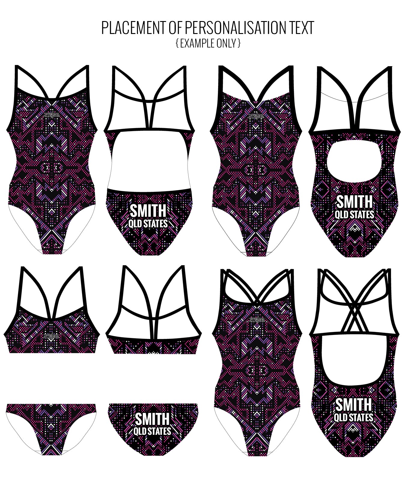 AZTEC {PINK/PURPLE) - FEMALE Personalised Swimwear - Shop Zealous Training Swimwear