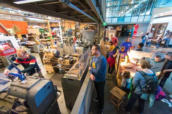 The machine shop on the museum floor at the Exploratorium
