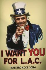 Uncle Sam poster reading "I want you for LAC"