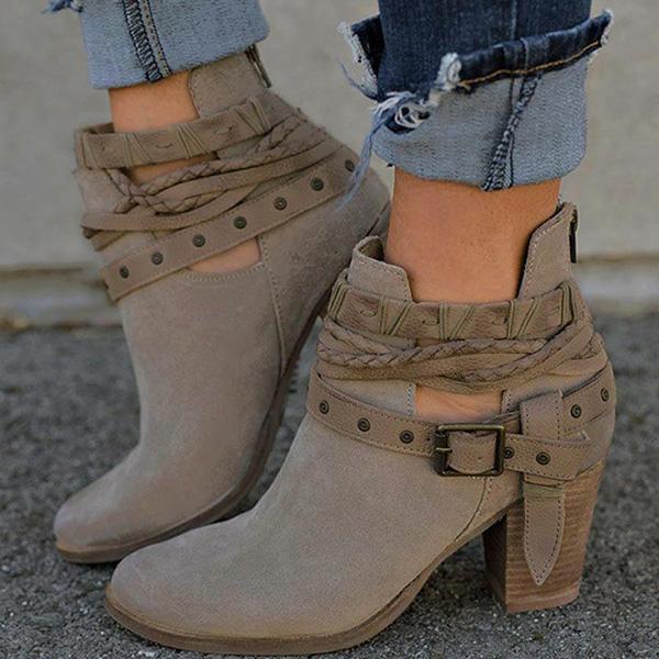women flocking booties casual adjustable buckle shoes