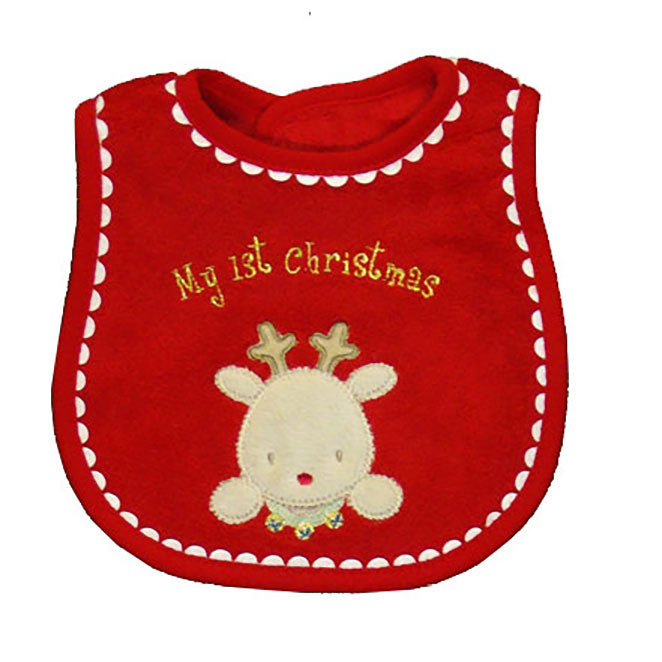 Baby Boy Reindeer 1st Christmas Bib by Dressed to Drool