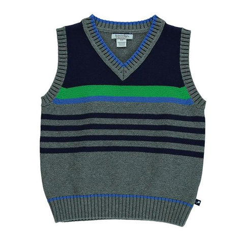 Boys' Blue and Green Striped Cotton Sweater Vest by Kitestrings - The Boy's Store