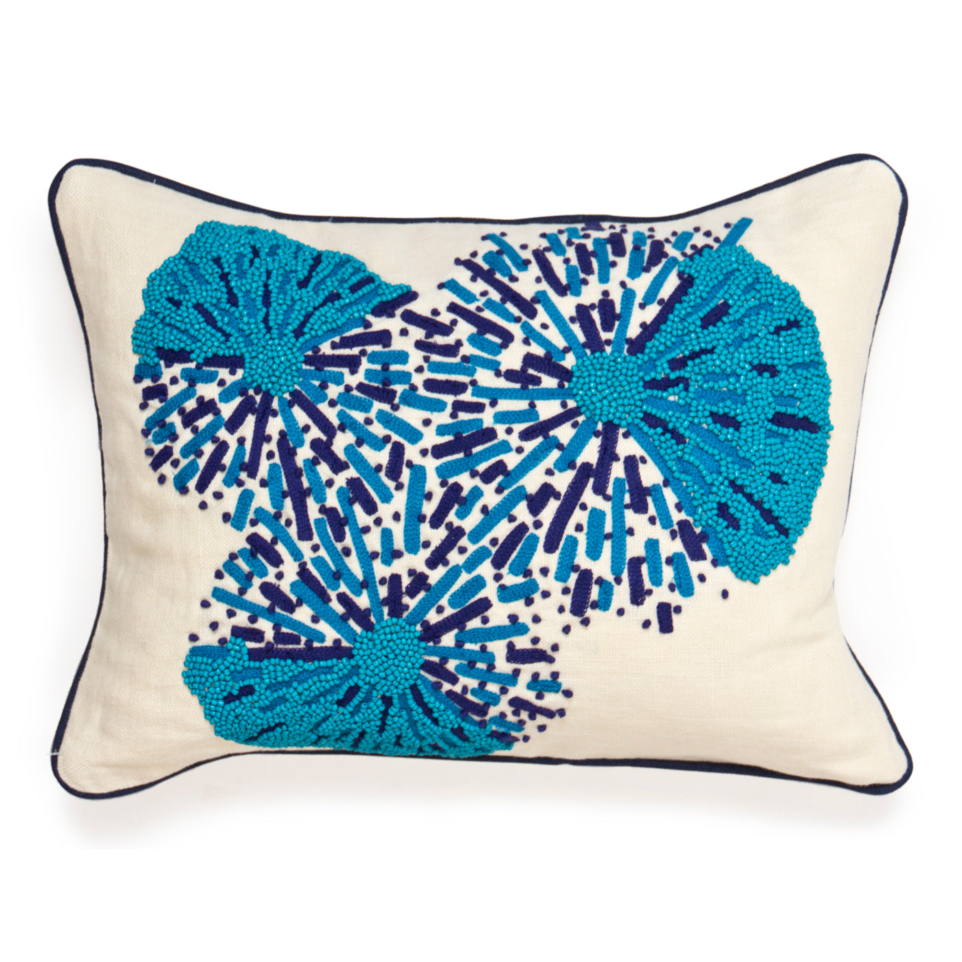 Jaipur Sunbursts Beaded Linen Throw Cushion