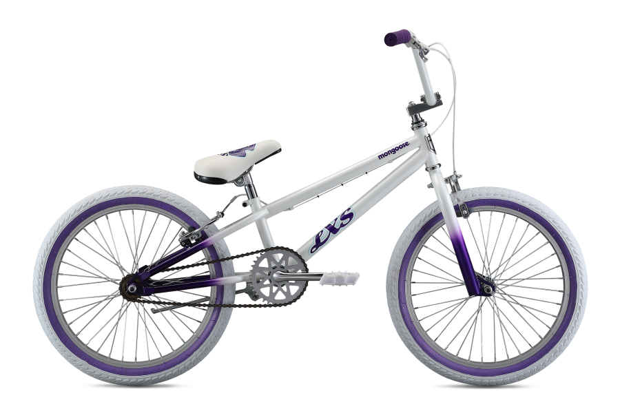 white and purple bmx bikes