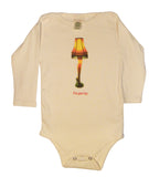 Cherub's Blanket Leg Lamp Onesie A Christmas Story baby outfit for the holidays. Available at www.cherubsblanket.com