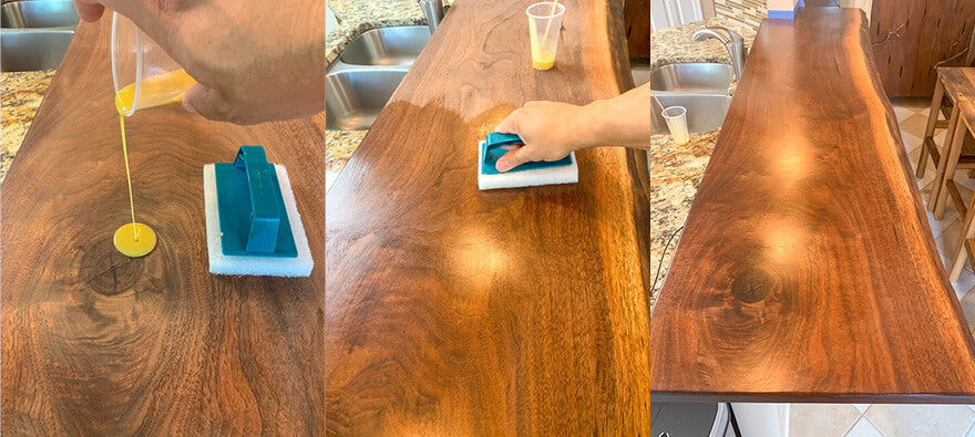 Applying Oil plus 2C to a bar top