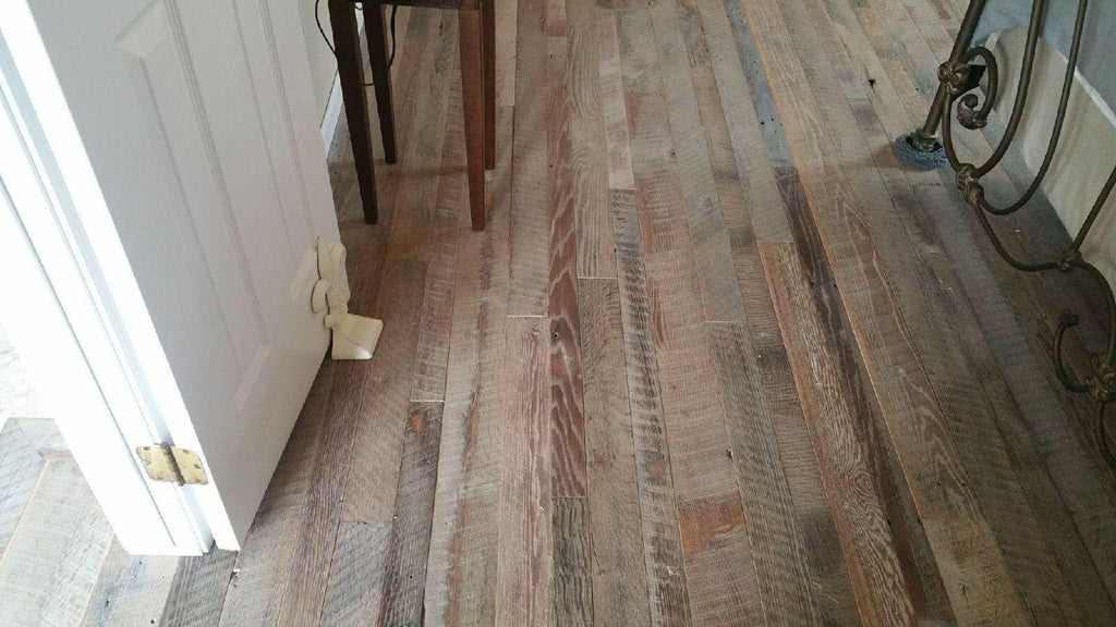 Hardwood flooring with rustic oak skip and miss wood