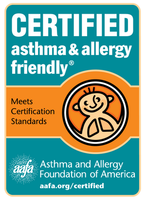 Certified asthma and allergy friendly. Meets certification standard by Asthma and Allergy Foundation of America. 