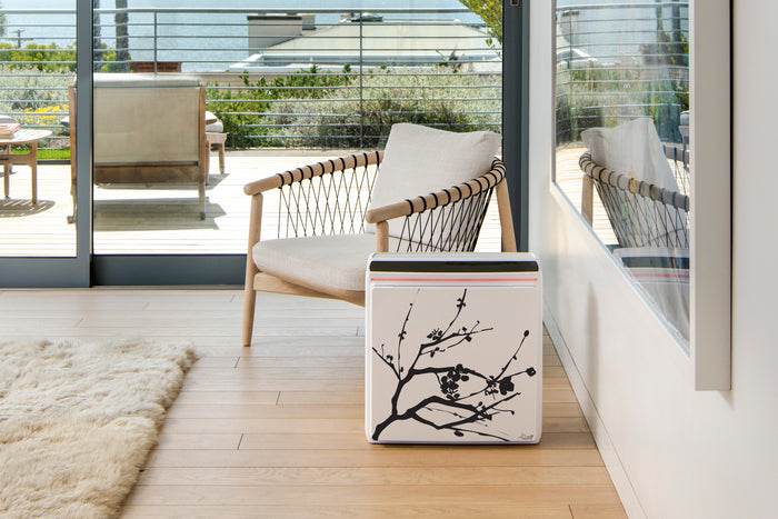 White A3 air purifier with the Cherry Blossom design