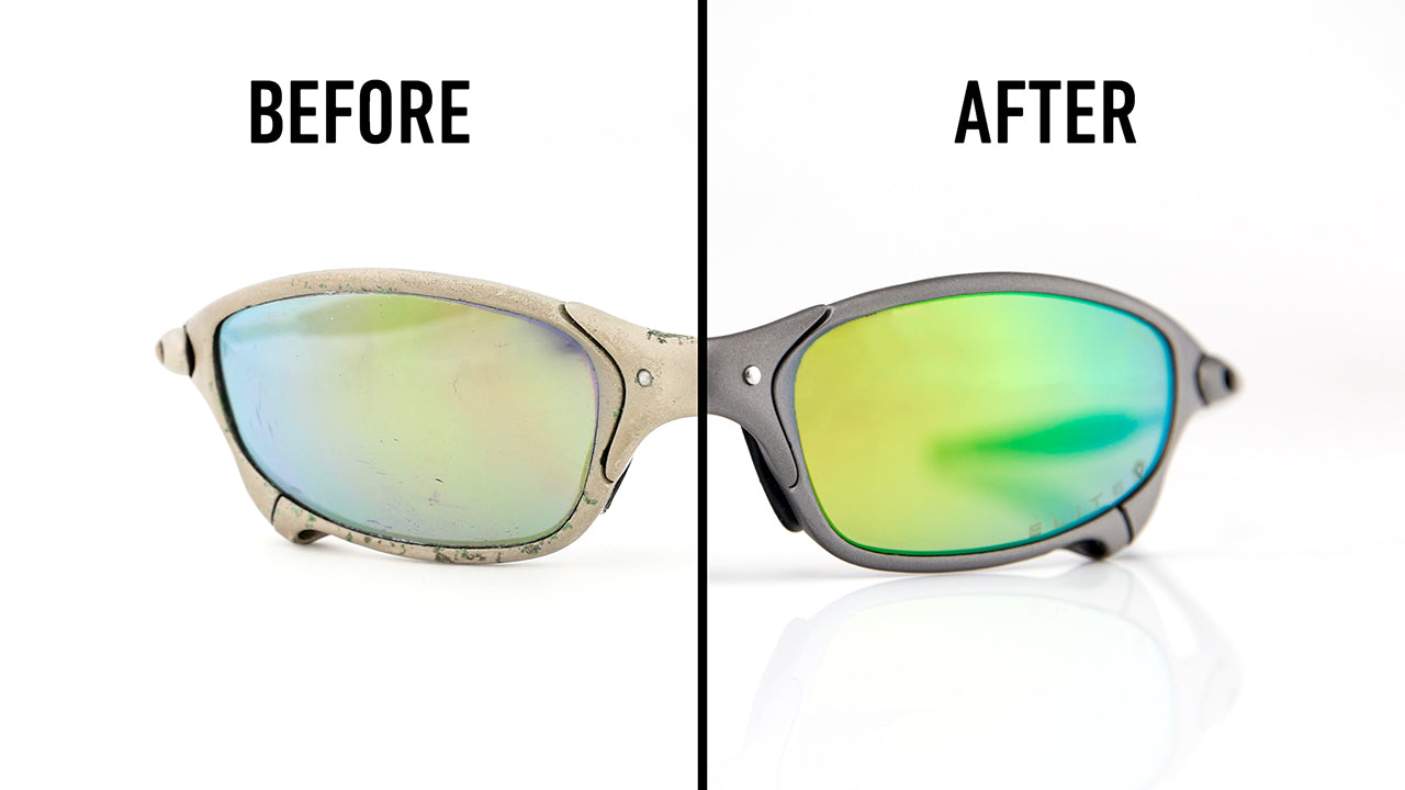 Before and after view of Oakley Juliet sunglasses after fixing