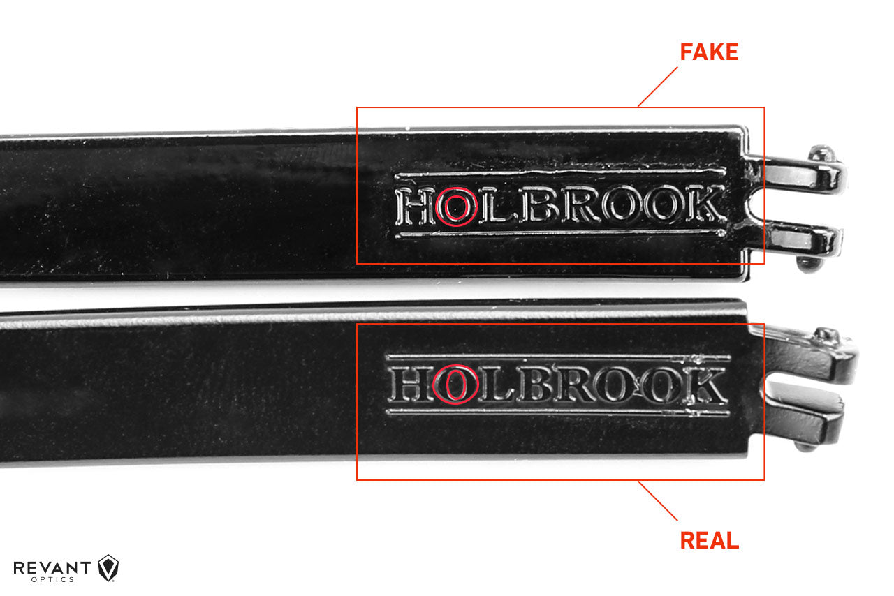 Comparing the inside arm of real and fake Oakley Holbrooks, comparing the sizing on the letter O