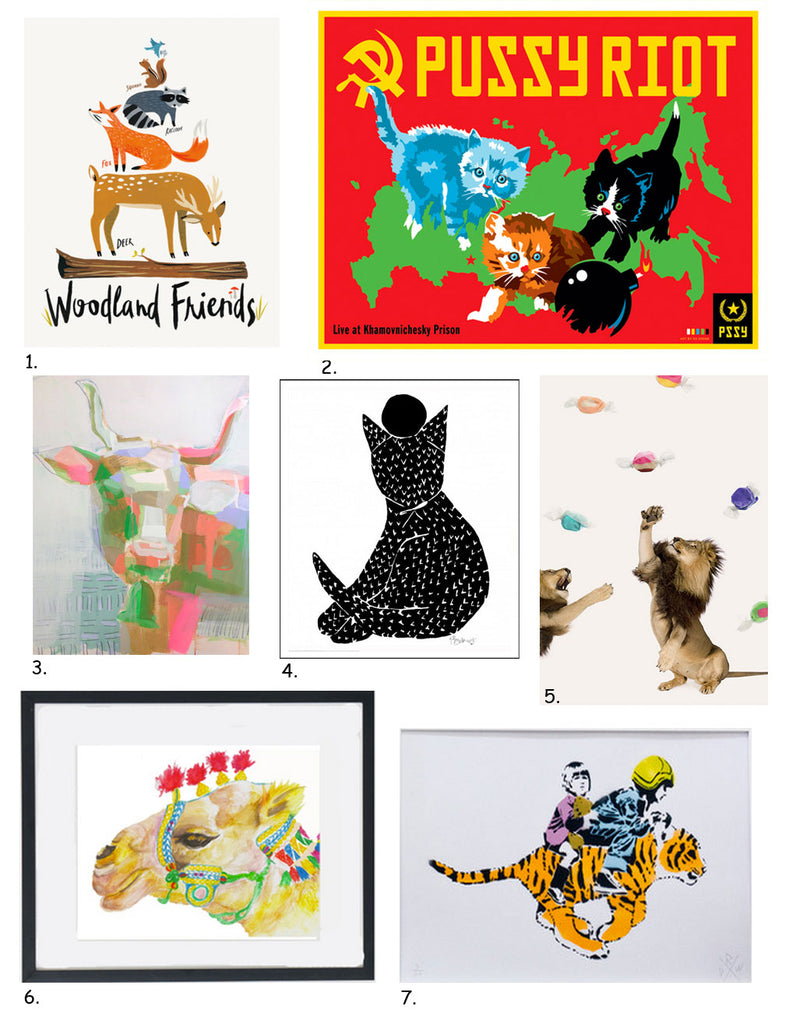 Simply Framed's Guide to Animal Art, including work by Idlewild Co., Kii Arens, Teil Duncan, Bowerbird Collective, Alex Proba, Carly Martin, and The Citizenry. 