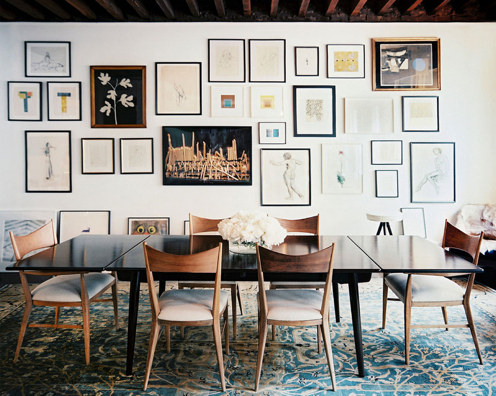 Julia Leach's dining room gallery wall via Lonny, Simply Framed 