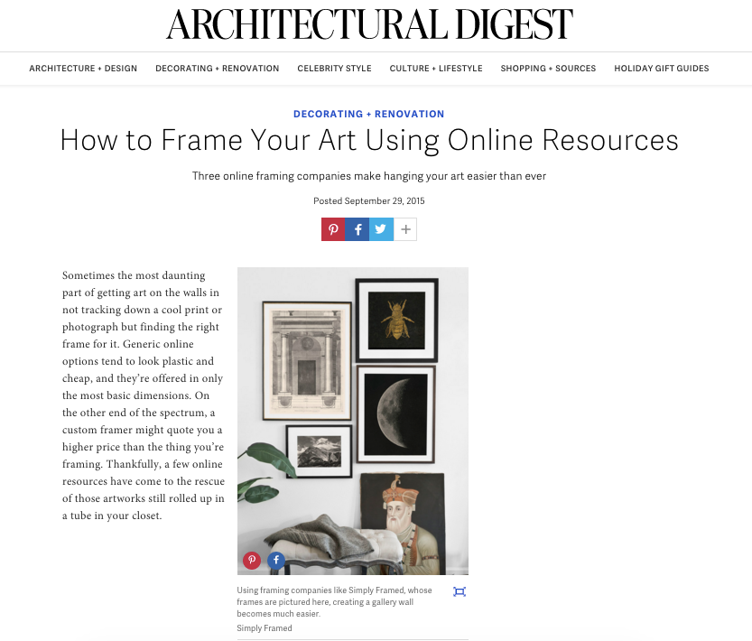 Architectural Digest custom framing Simply Framed