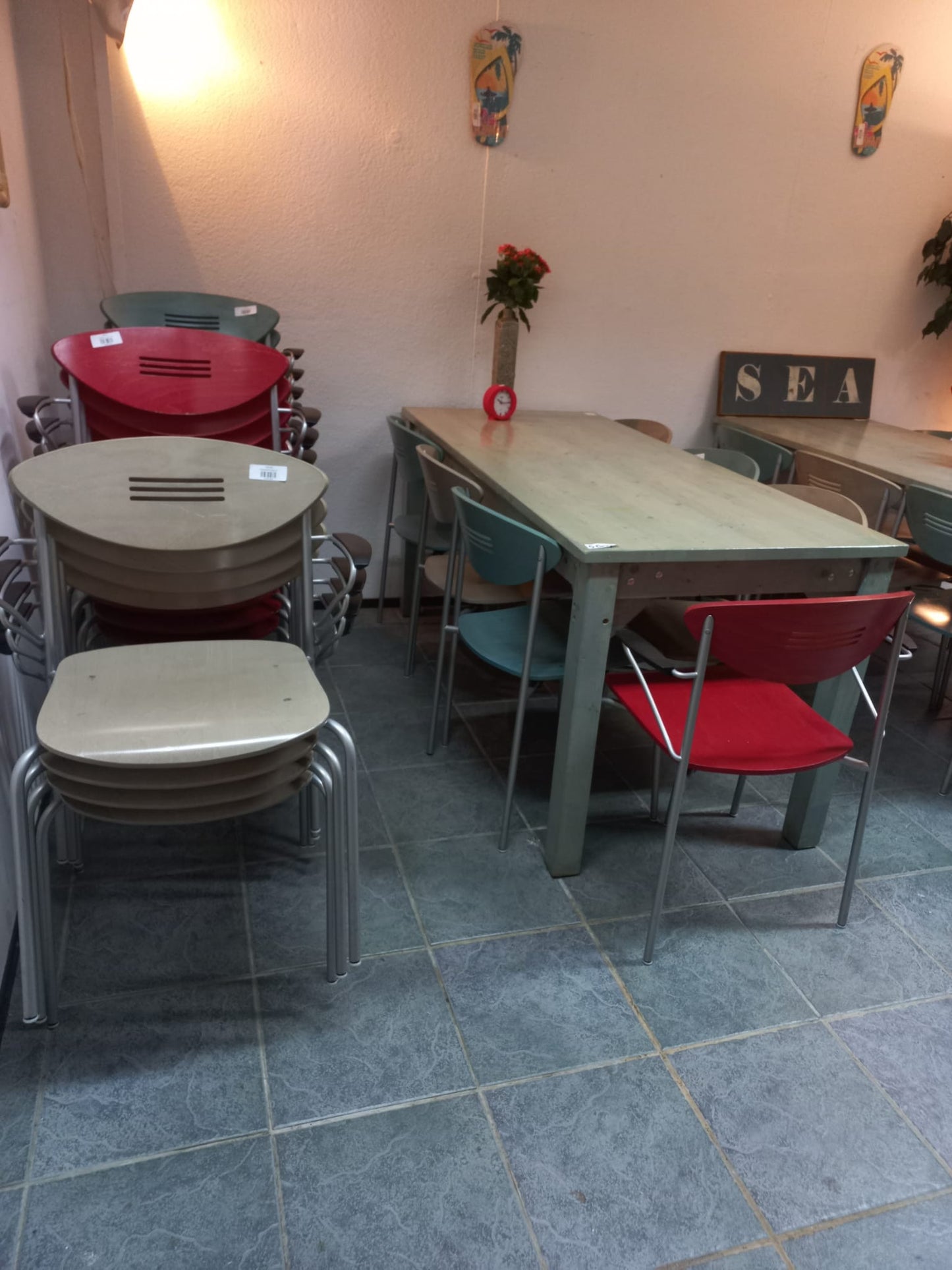 Tafel groen/greywash hout L175xB75xH79cm