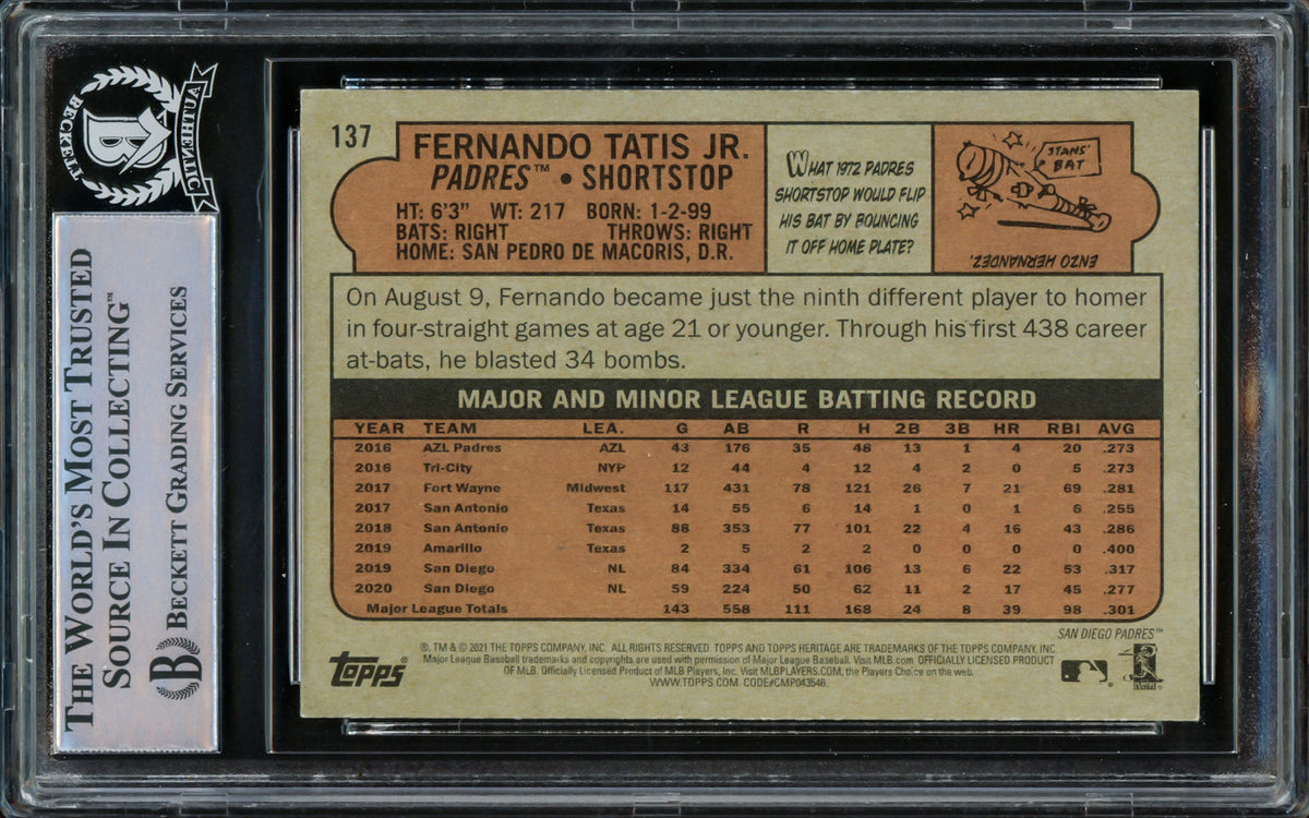 Fernando Tatis Jr. Autographed 2021 Topps Heritage Card #21 San