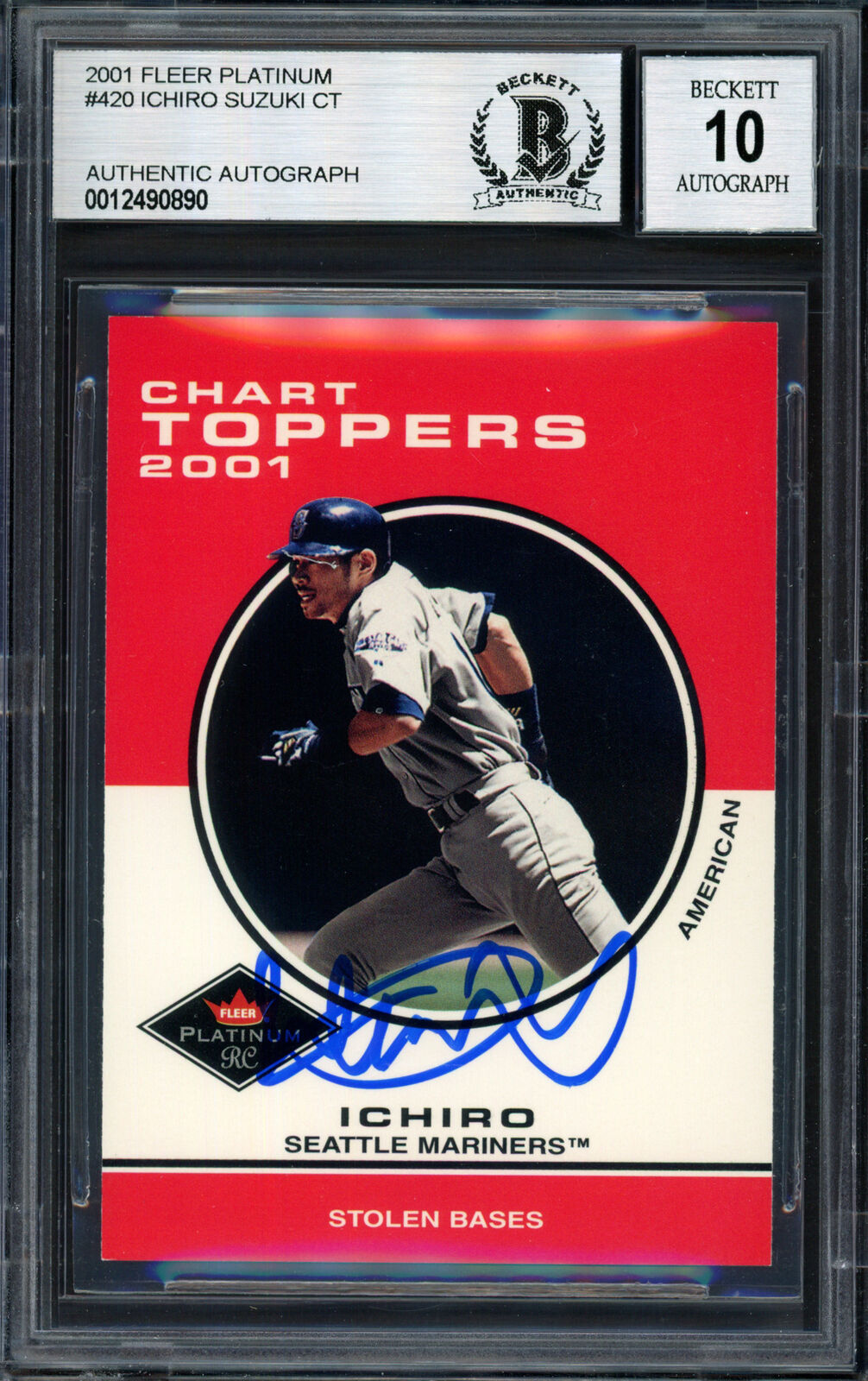 Ichiro Suzuki 2001 Fleer Platinum Chart Toppers RC Gem 10 Auto