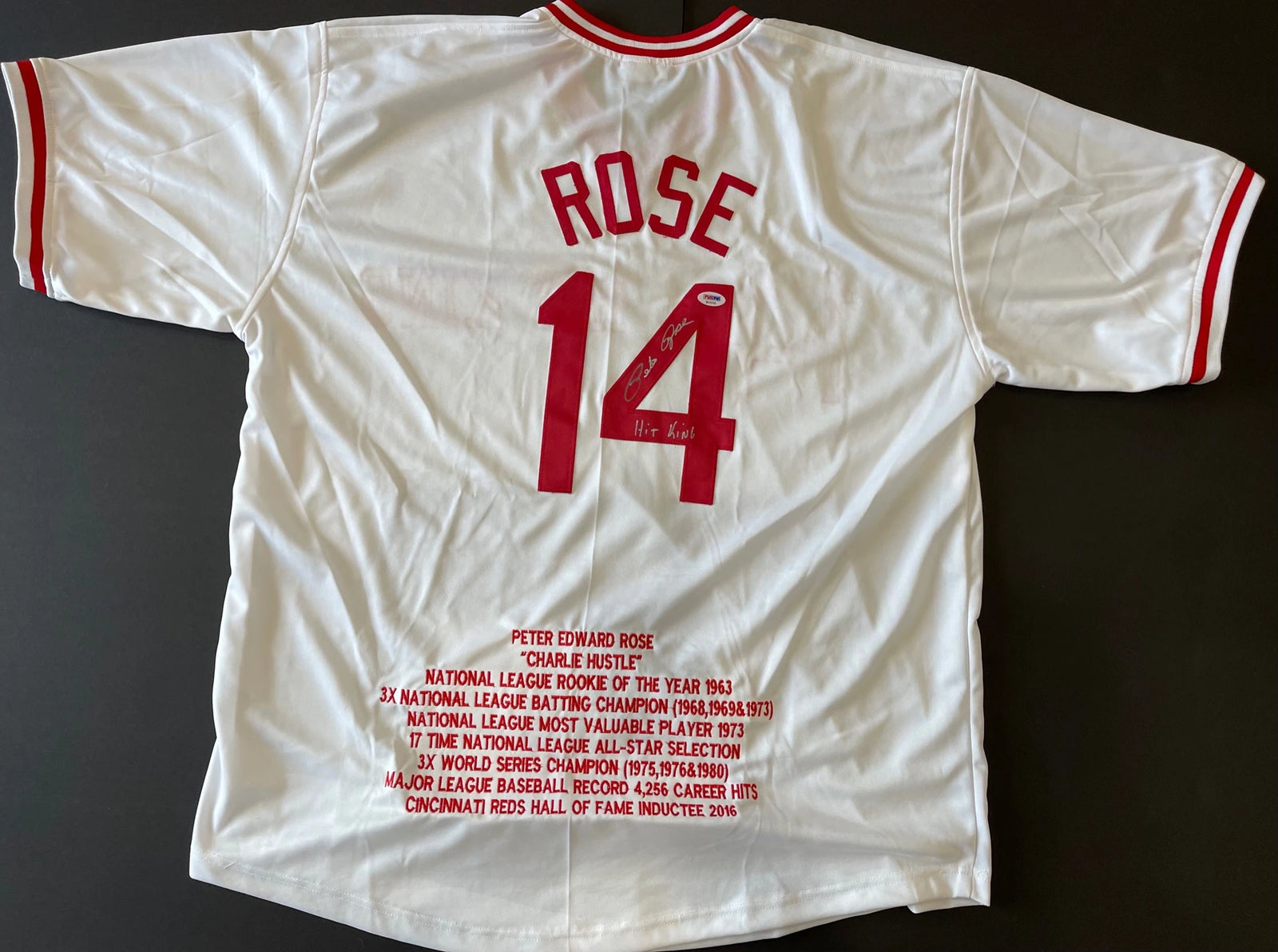 Pete Rose Hit King Autographed Embroidered Stat Cincinnati Reds Jers –  CollectibleXchange