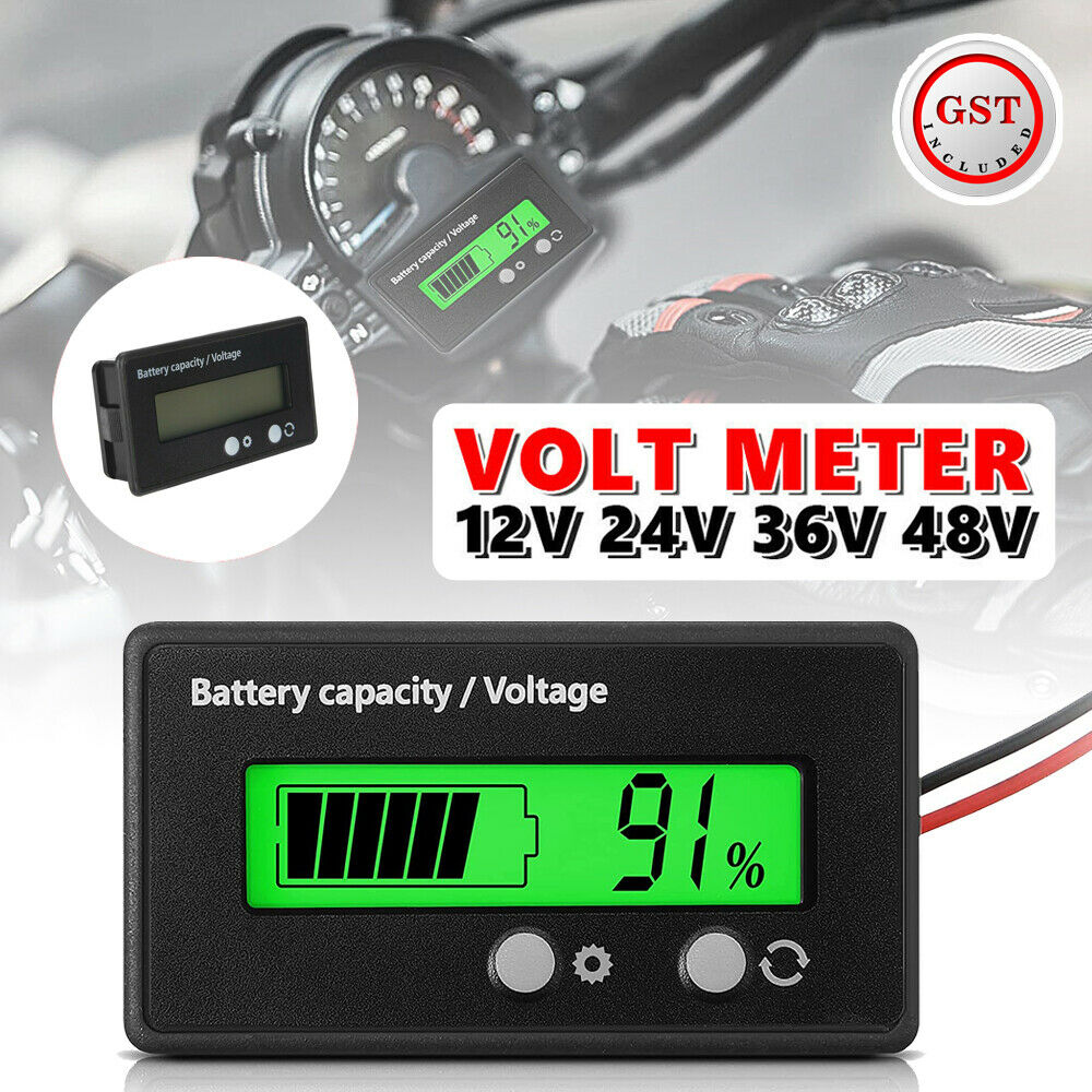LCD 12V 24V 36V 48V Battery Status Voltage Voltmeter Monitor Meter Caravan 