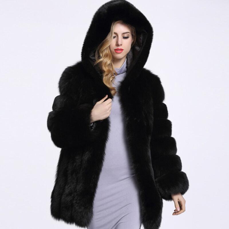 long hooded faux fur coat