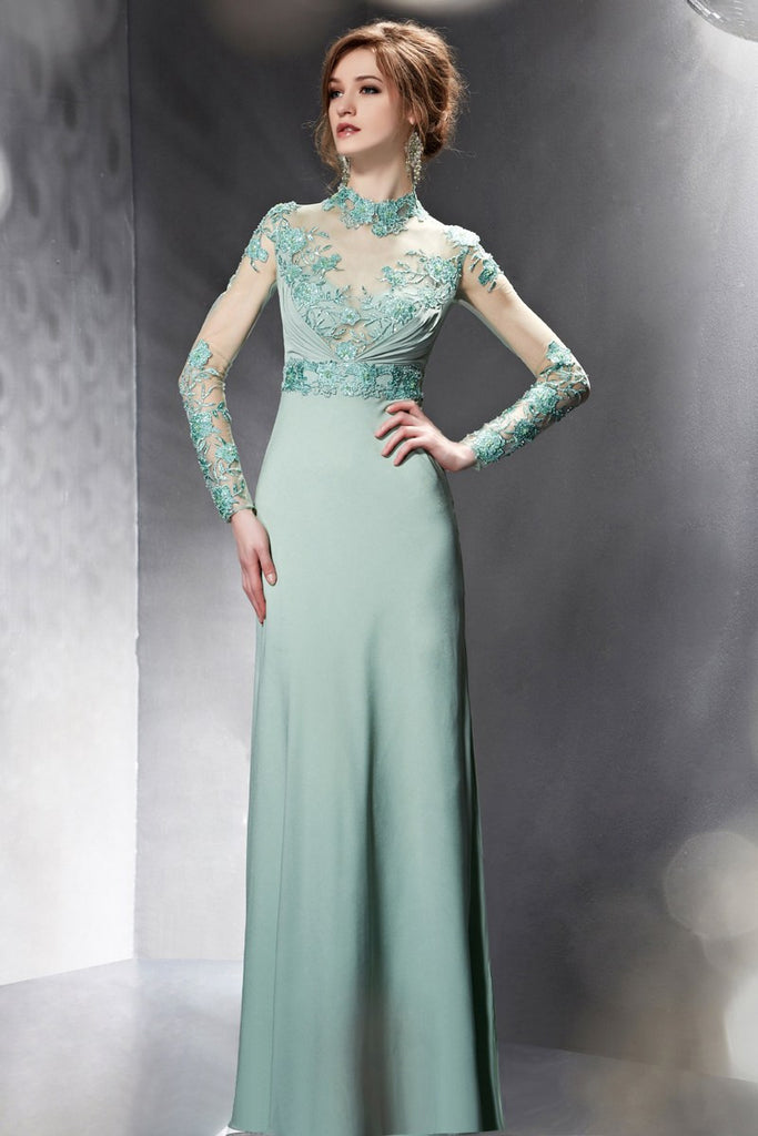 Modest Sage Green Lace Long Sleeves Formal Prom Evening Dress Jojo Shop 