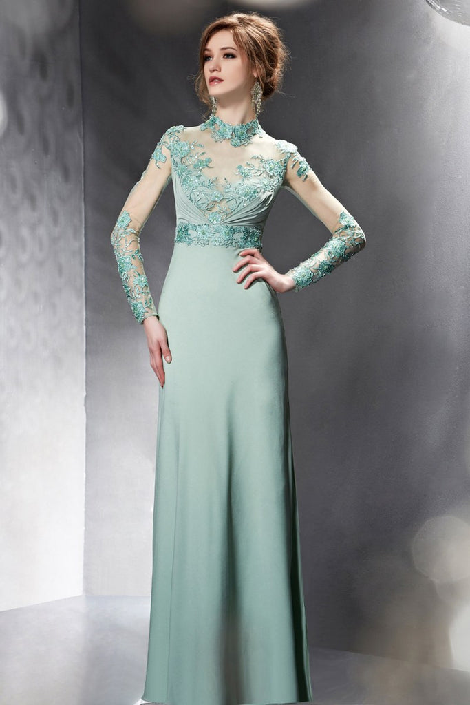 Modest Sage Green Lace Long Sleeves Formal Prom Evening Dress Jojo Shop 1590