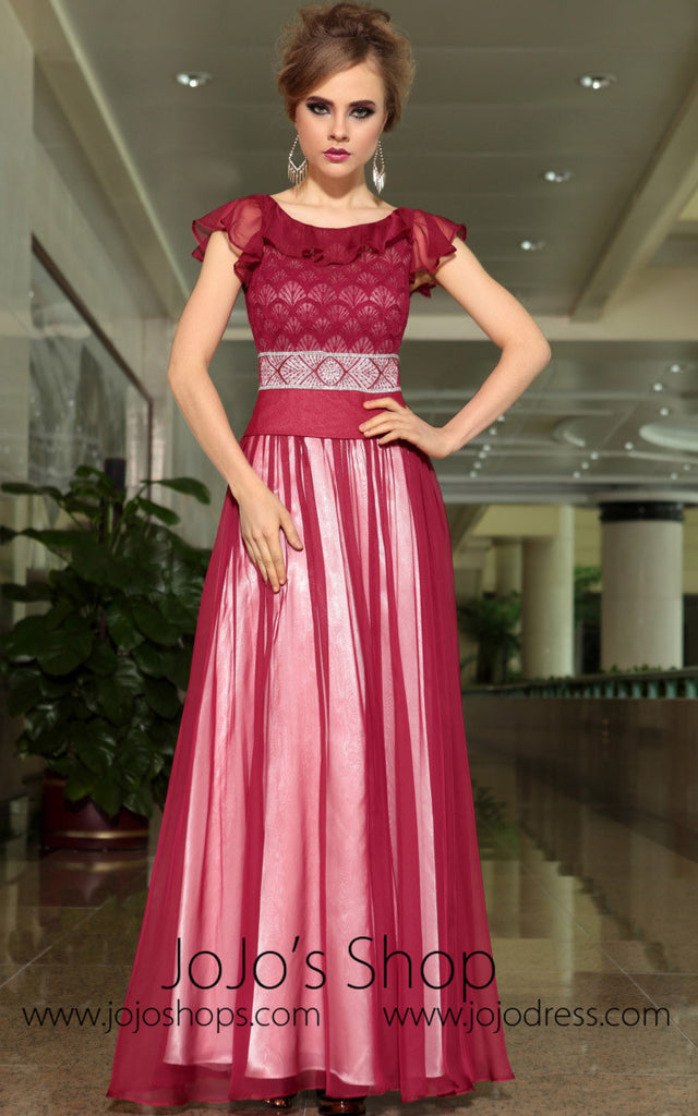 Modest Red Jewel Neck Short Sleeves Formal Prom Evening Cocktail Dress ...