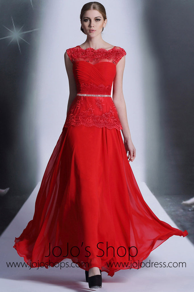 Red Lace Modest Formal Prom Evening Dress Dq830979 Jojo Shop 3020