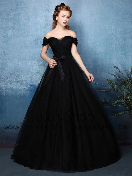 off the shoulder black ball gown