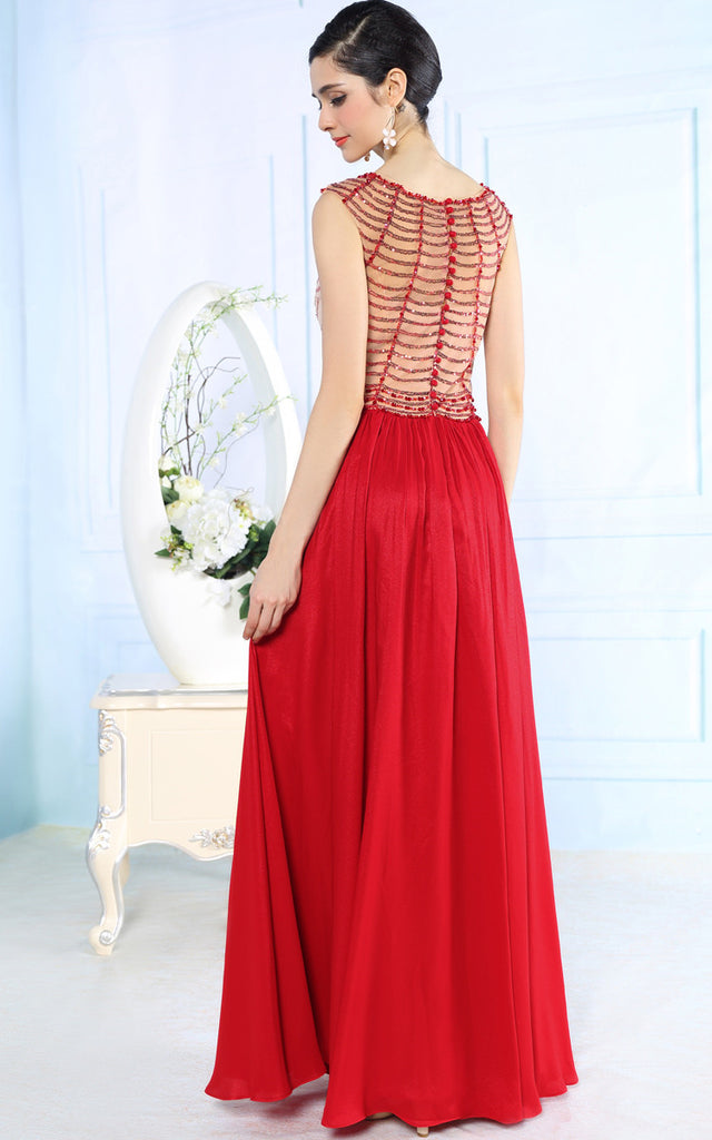 Red Modest Formal Evening Dress With Beadings Jojo Shop 6752