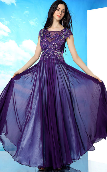 Modest Purple Silk Chiffon Formal Prom Evening Dress Jojo Shop 