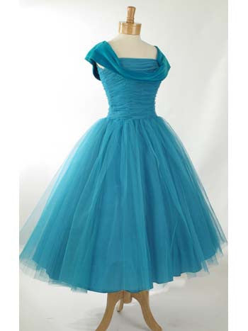 teal tea length dress