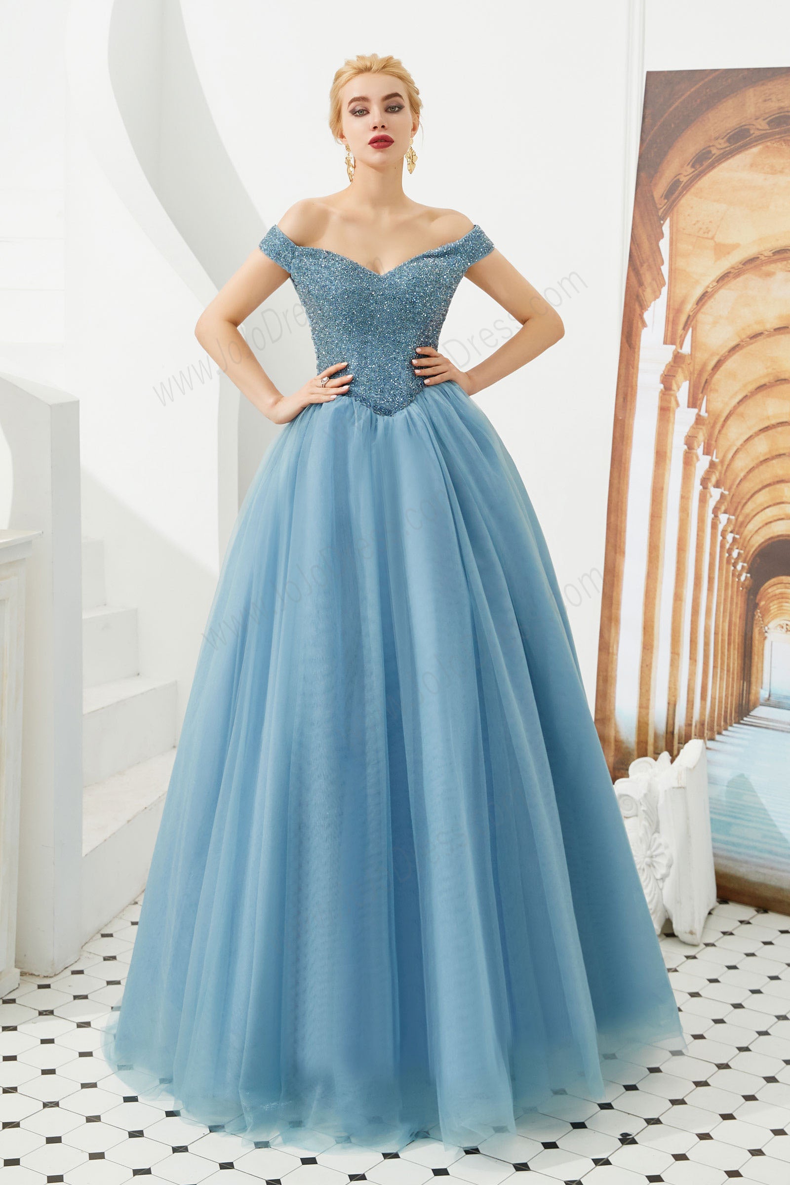 dusty blue ball gown
