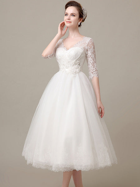long sleeves tea length lace wedding dress dv2078 jojodress_2_grande