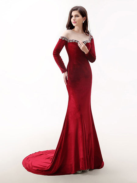 red velvet maxi dress with sleeves