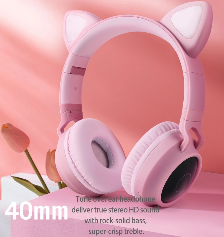 Bluetooth Wireless Cat Rabbit Ear Headsets w/Mic LED Headphones For Kids Adults 