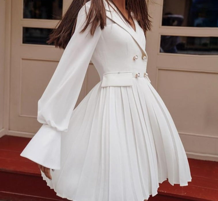 white dress with blazer