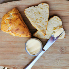 Cheesy Scones sliced and served with butter