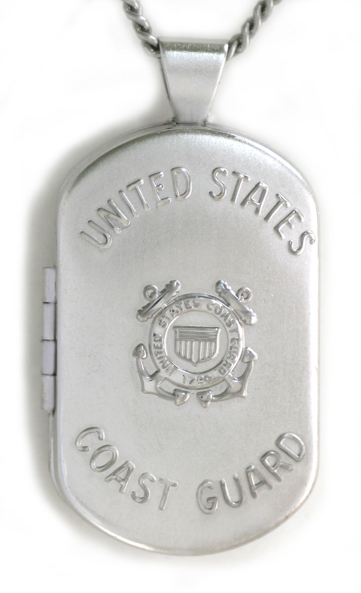 Jewelry Adviser Sterling Silver Rhod-plated US Coast Guard Dog Tag 