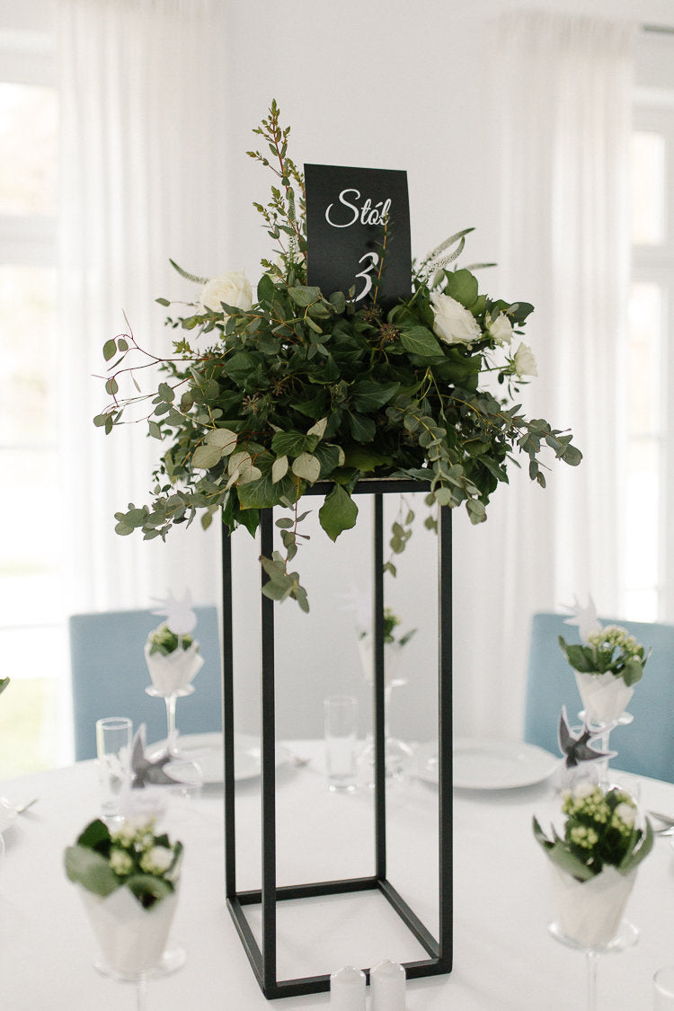 Matte Black Modern Rectangular Tall Metal Stand Wedding Centerpiece Everygoldendetail 0400