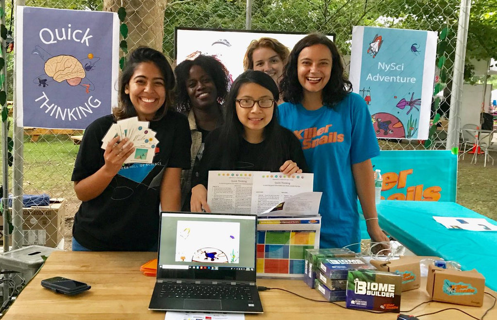 Team KS + NYSCI Proudly demo-ing KS games alongside two entirely new games made by these stellar Explainers (left to right: Leah, Mandë, Sam, Yuliya, & Jessica)