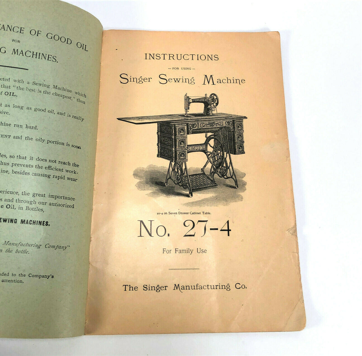 Singer 27-4 Treadle Sewing Machine Instruction Manual Original 1903