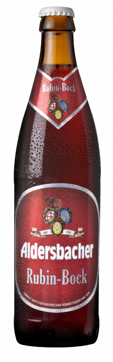 Aldersbacher Rubin Bock -Cerveza rojiza brillante, sabores de frutas secas y caramelo, de temporada. - Santuario de la Cerveza