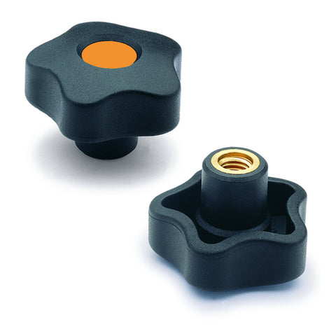 969954-C2 - VCT.50 B-3/8-16-C2 - Elesa Orange Lobe Knob w/ Brass Boss Threaded 3/8-16
