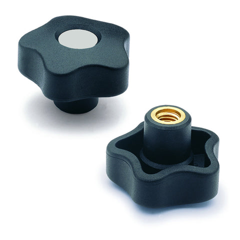 969841-C3 - VCT.32 B-1/4-C3 - Elesa Gray Lobe Knob w/ Brass Boss and Set Screw for 1/4" Shaft