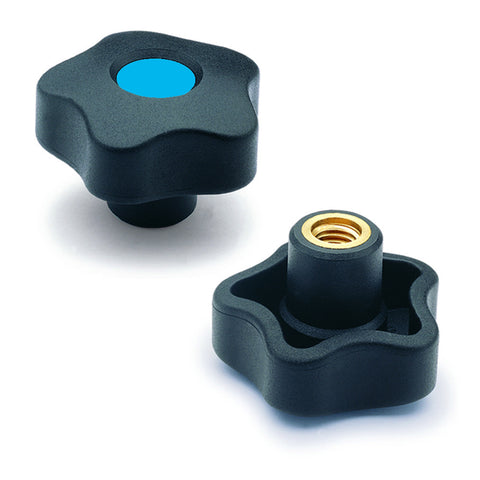 969841-C5 - VCT.32 B-1/4-C5 - Elesa Blue Lobe Knob w/ Brass Boss and Set Screw for 1/4" Shaft