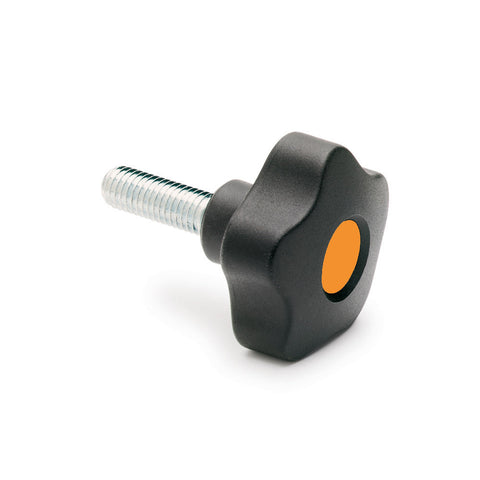 969971-C2 VCT.50 p-3/8-16x1-C2 Elesa Orange Lobe Knob w/ Steel Threaded Stud 3/8-16 x 1"