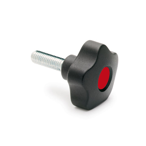 970027-C6 VCT.63 p-3/8-16x2-C6 Elesa Red Lobe Knob w/ Steel Threaded Stud 3/8-16 x 2"