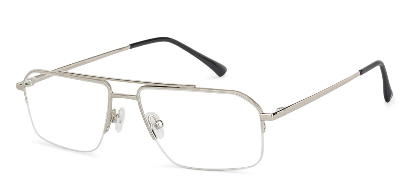 Silver Rectangle Half Rim Unisex Eyeglasses by John Jacobs-144919